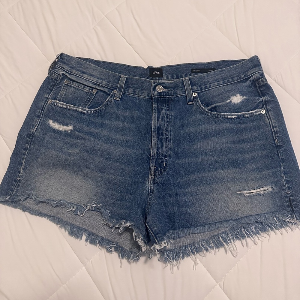 Edwin Distressed Blue Jean Shorts